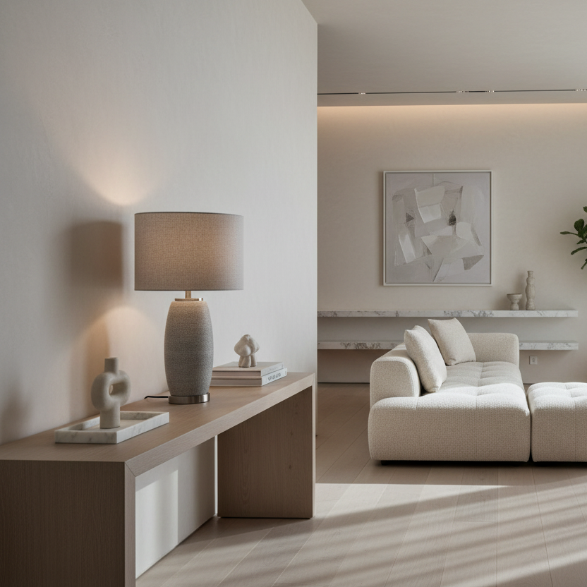 ÉCLAIRAGE - LAMPE DE TABLE 25"H EN CÉRAMIQUE GRISE ABAT-JOUR GRIS MODERNE