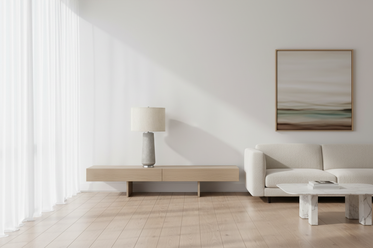 ÉCLAIRAGE - LAMPE DE TABLE 29"H RÉSINE GRISE IVOIRE / ABAT-JOUR CRÈME MODERNE