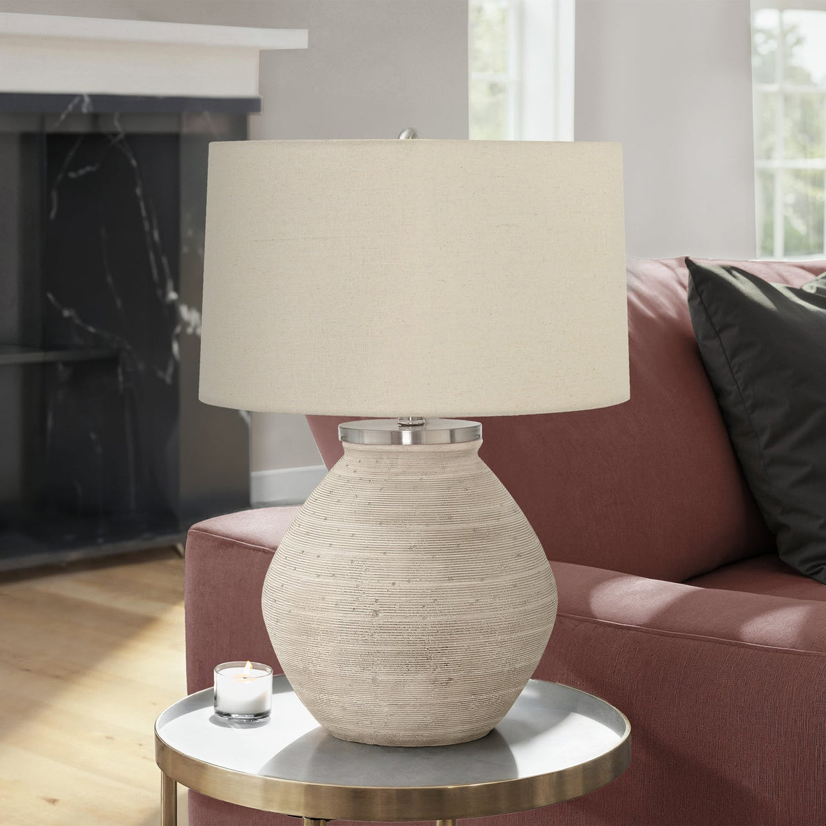 LIGHTING - 25"H TABLE LAMP CREAM CONCRETE / BEIGE SHADE