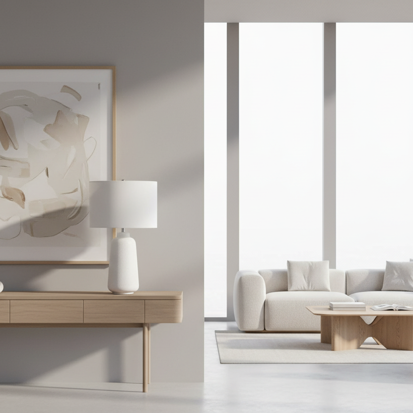 ÉCLAIRAGE - LAMPE DE TABLE 26"H EN CÉRAMIQUE CRÈME IVOIRE / ABAT-JOUR CRÈME MODERNE