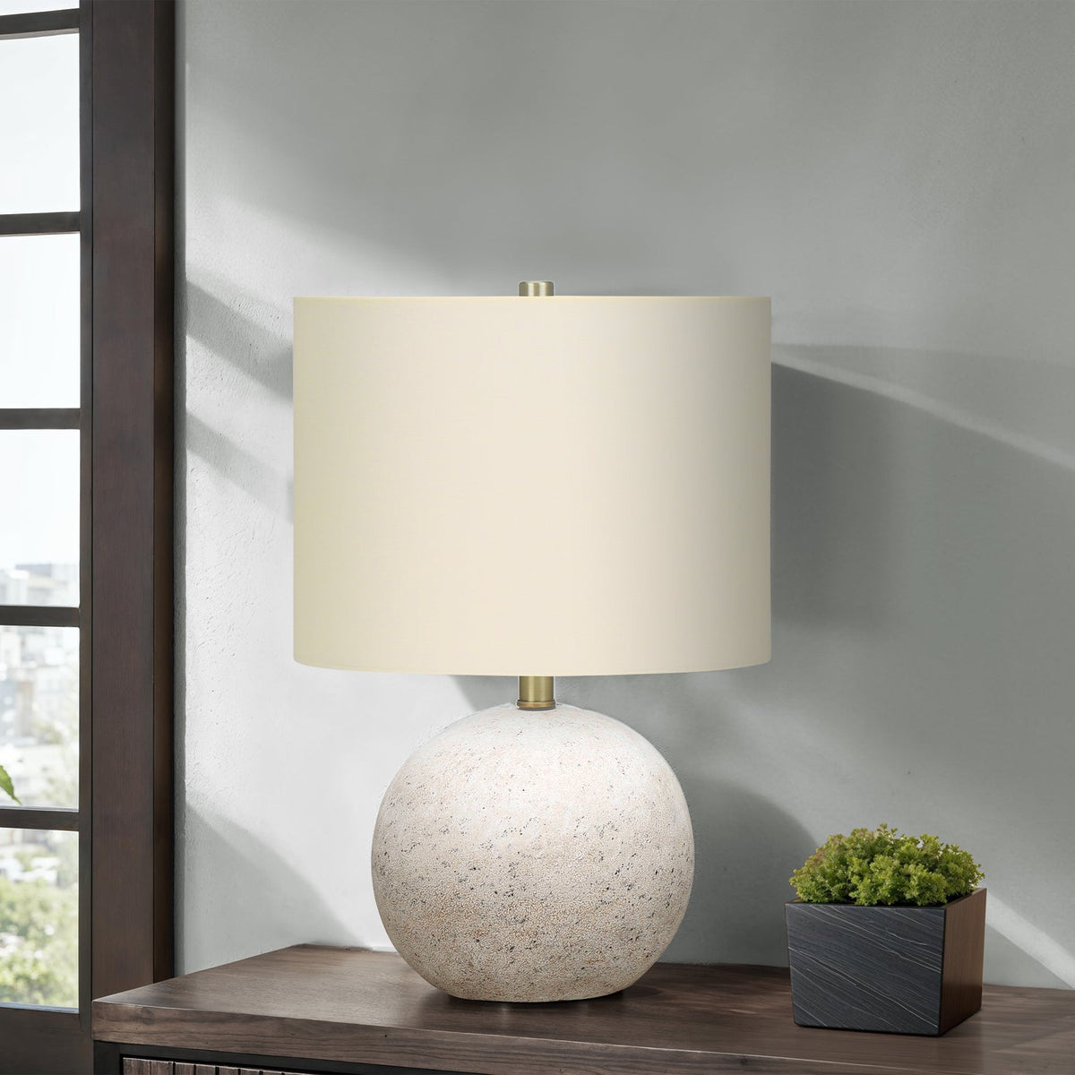 LIGHTING - 20"H TABLE LAMP GREY CONCRETE / IVORY SHADE
