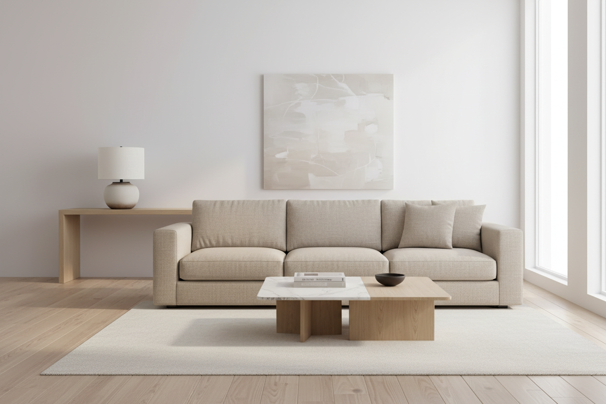 ÉCLAIRAGE - LAMPE DE TABLE 21"H EN CÉRAMIQUE CRÈME IVOIRE / ABAT-JOUR CRÈME MODERNE