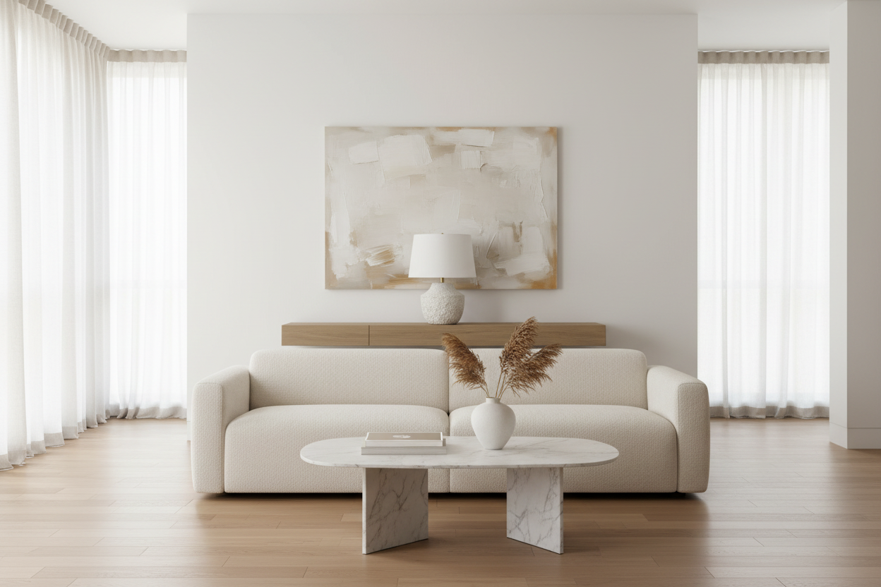 ÉCLAIRAGE - LAMPE DE TABLE 20"H BÉTON CRÈME IVOIRE / ABAT-JOUR CRÈME MODERNE