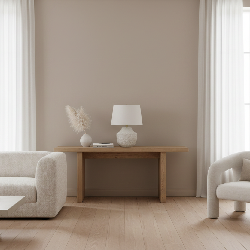 ÉCLAIRAGE - LAMPE DE TABLE 20"H BÉTON CRÈME IVOIRE / ABAT-JOUR CRÈME MODERNE