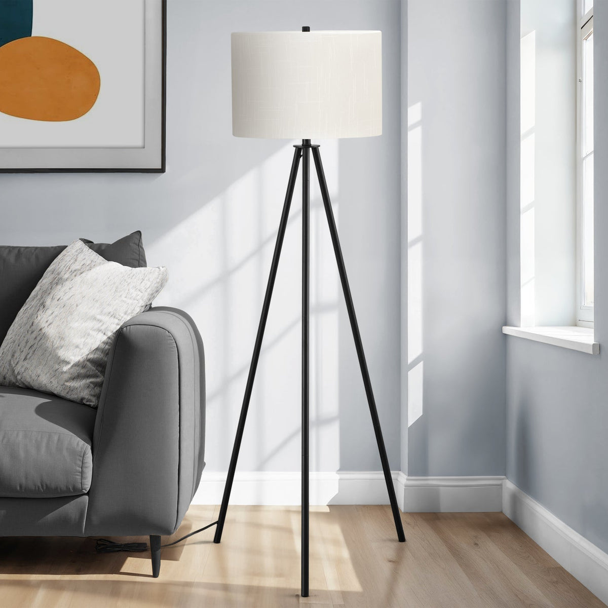 LIGHTING - 63"H TRIPOD FLOOR LAMP BLACK METAL / IVORY