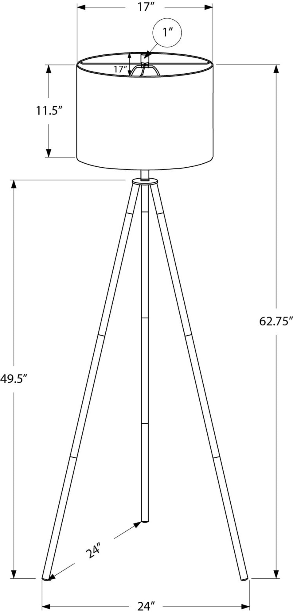 LIGHTING - 63"H TRIPOD FLOOR LAMP BLACK METAL / IVORY