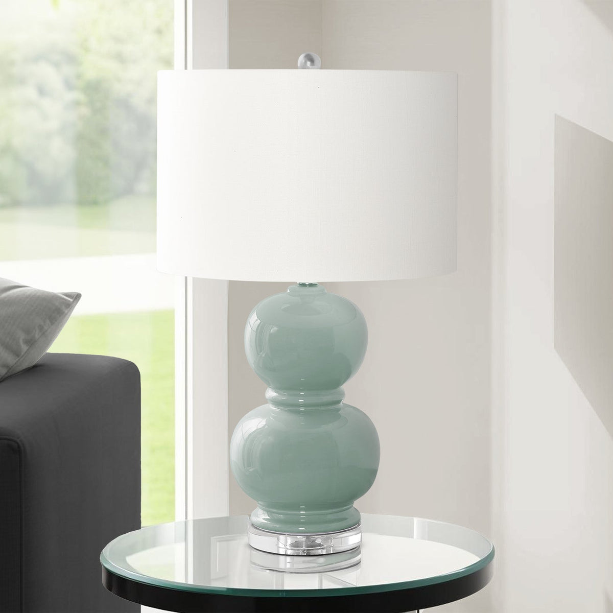 LIGHTING - 25"H TABLE LAMP GREEN CERAMIC / IVORY SHADE