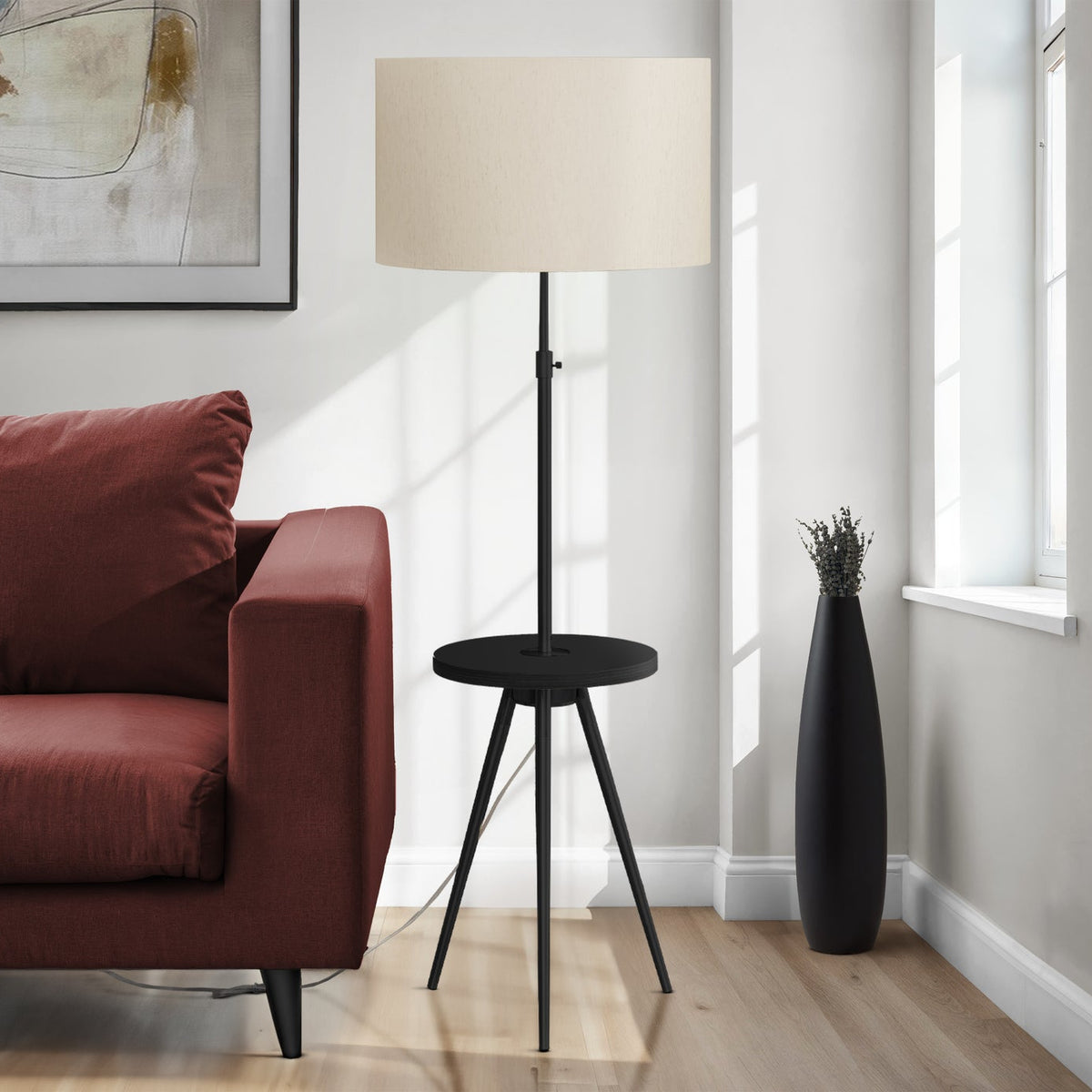 LIGHTING - 63"H TRIPOD FLOOR LAMP BLACK METAL / USB