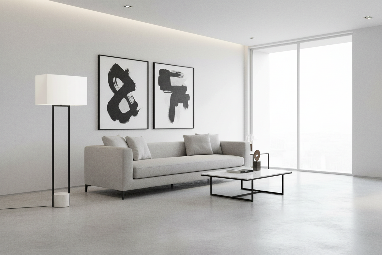 LIGHTING - 62"H FLOOR LAMP BLACK METAL IVORY / CREAM SHADE