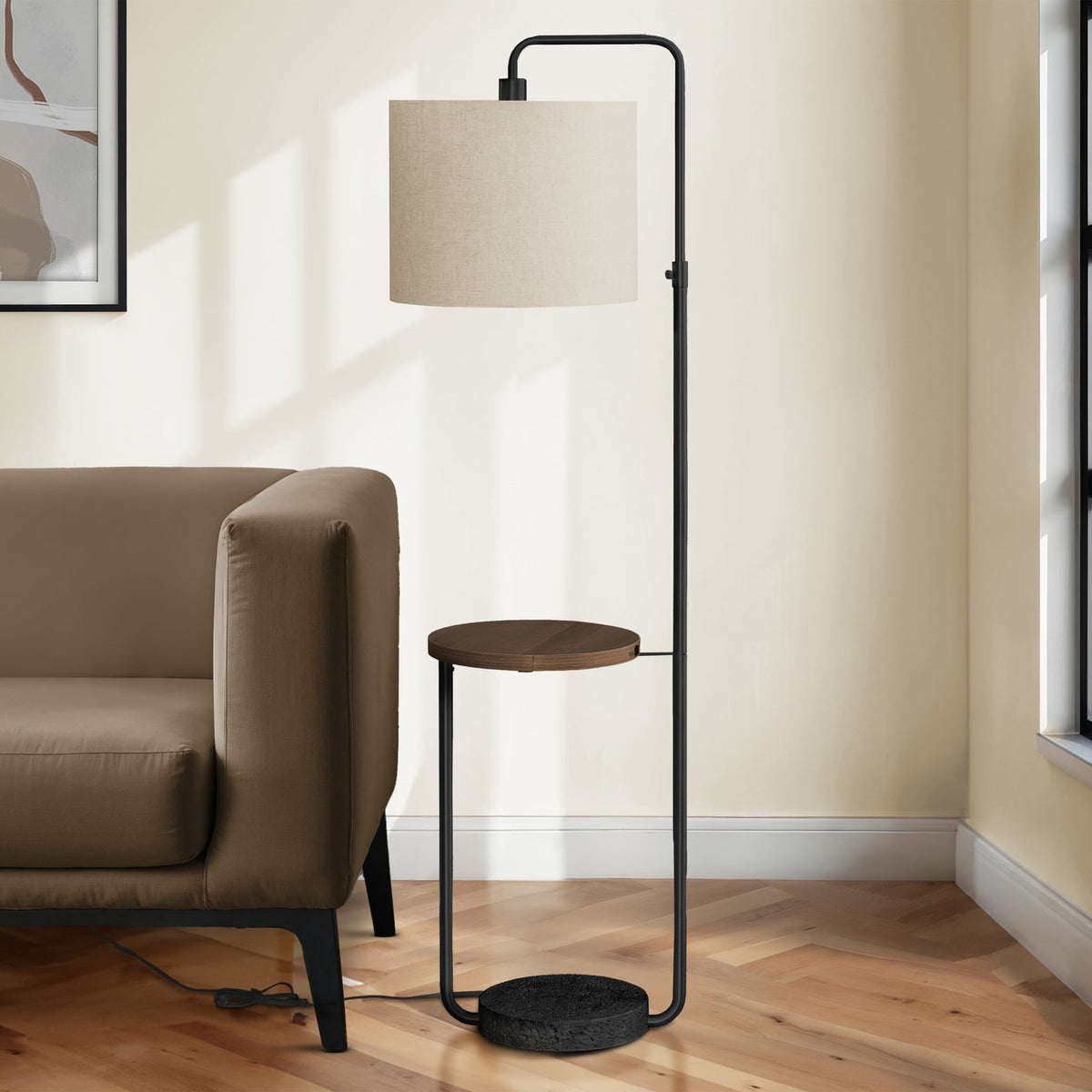 LIGHTING - 67"H FLOOR LAMP BLACK METAL / BEIGE / USB
