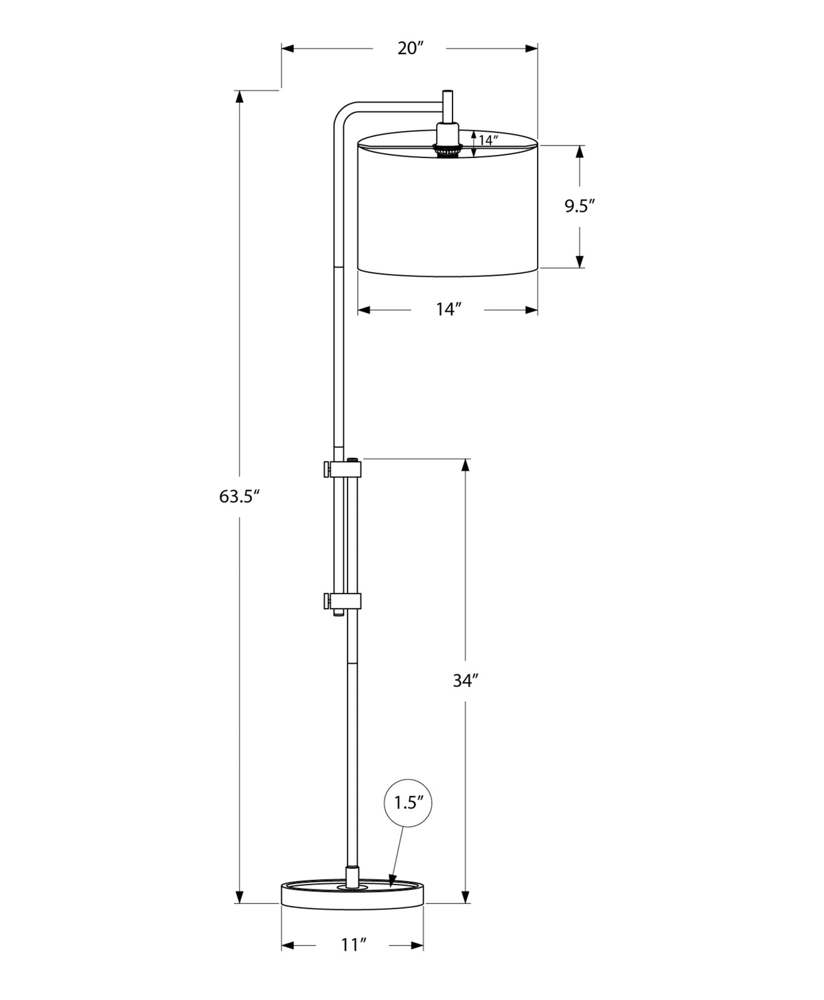 LIGHTING - 63"H FLOOR LAMP BLACK METAL / IVORY SHADE