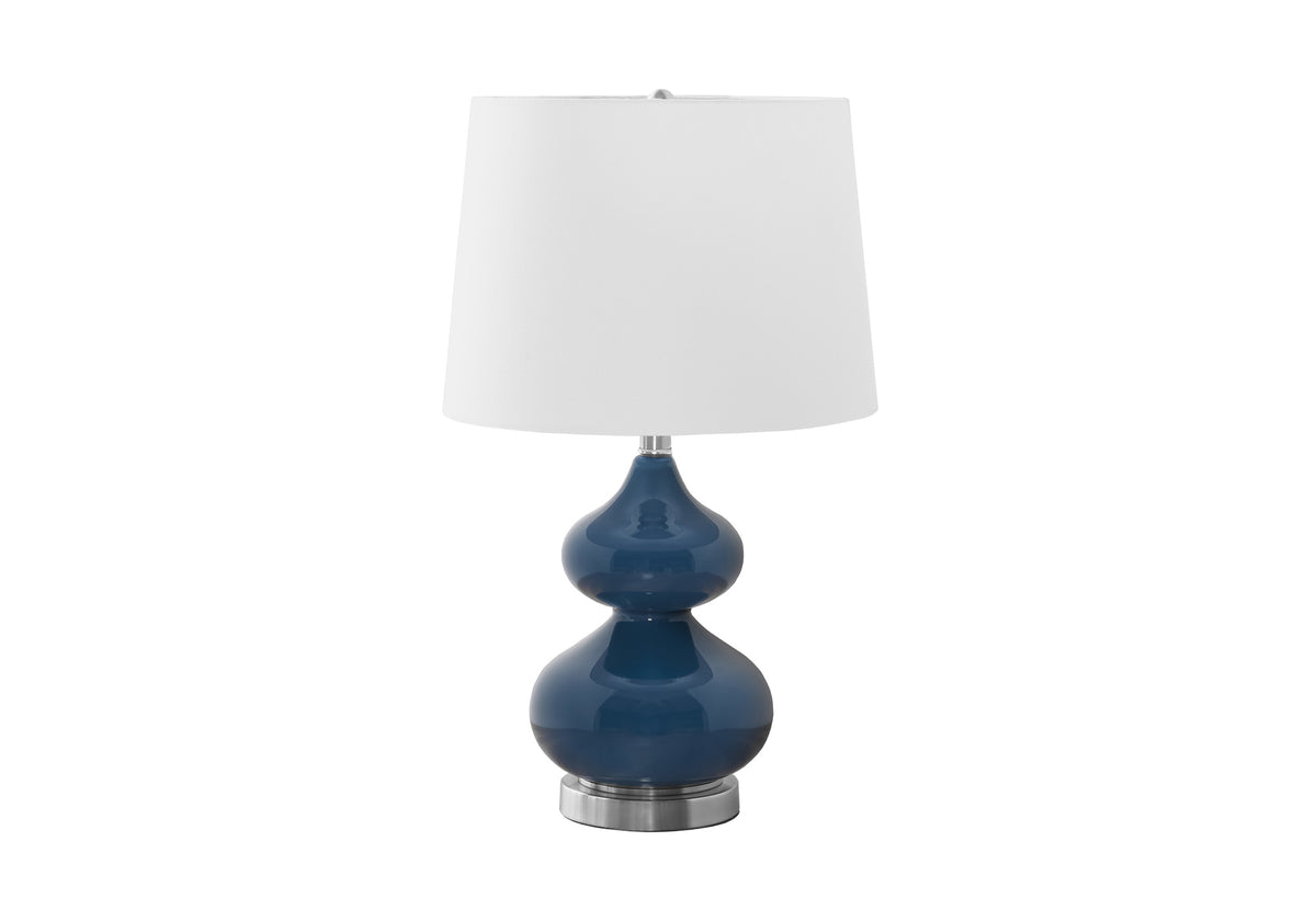 LIGHTING - 24"H TABLE LAMP BLUE GLASS / IVORY SHADE