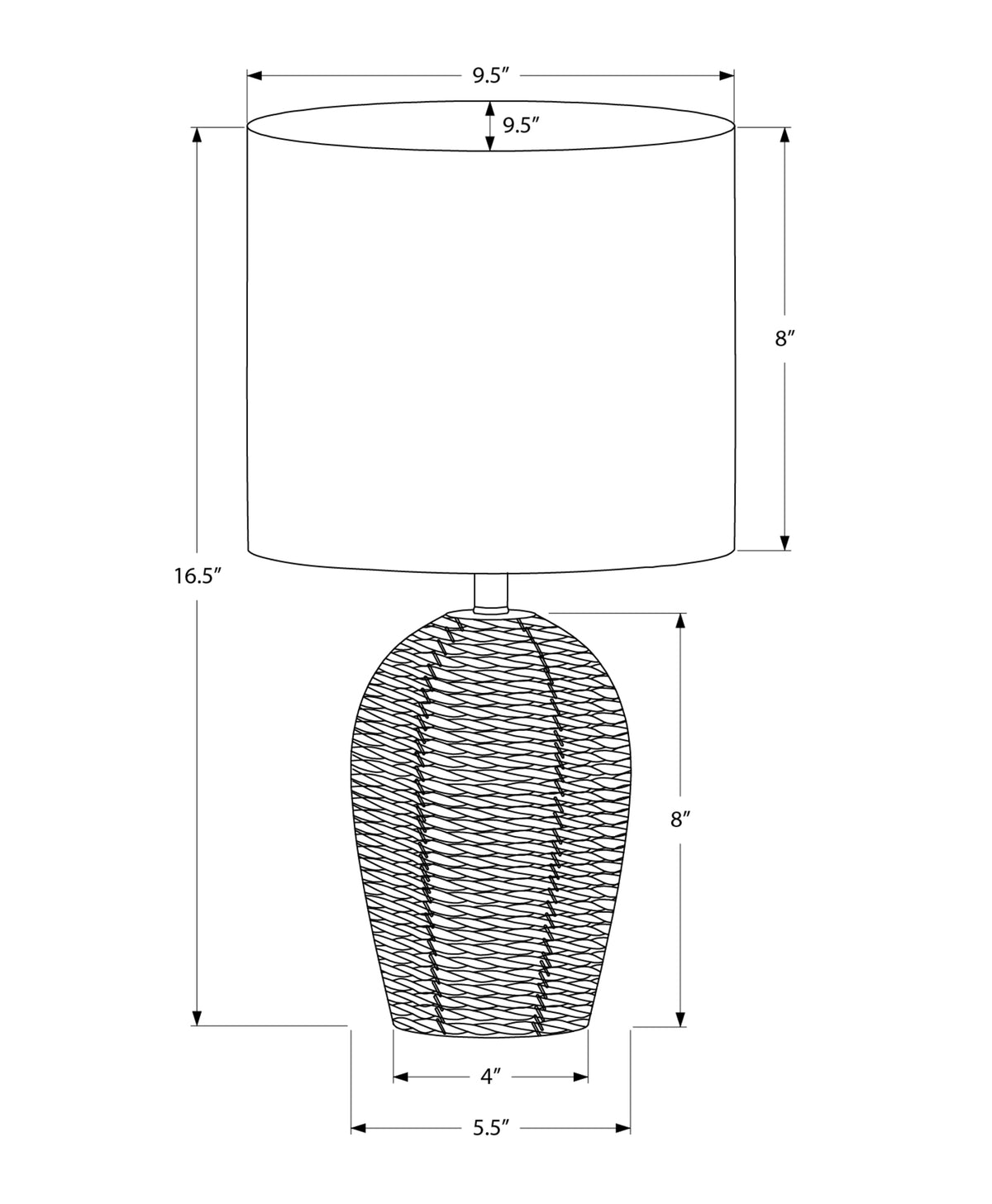LIGHTING - 17"H TABLE LAMP BLACK RATTAN / BEIGE SHADE