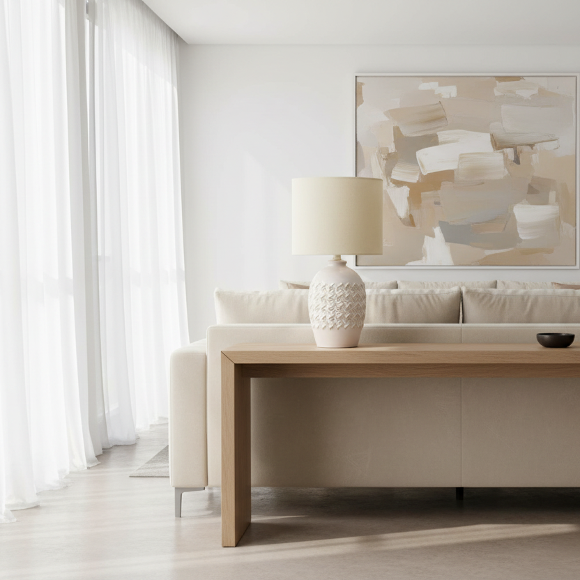 LIGHTING - TABLE LAMP 19"H IVORY CERAMIC IVORY / CREAM SHADE