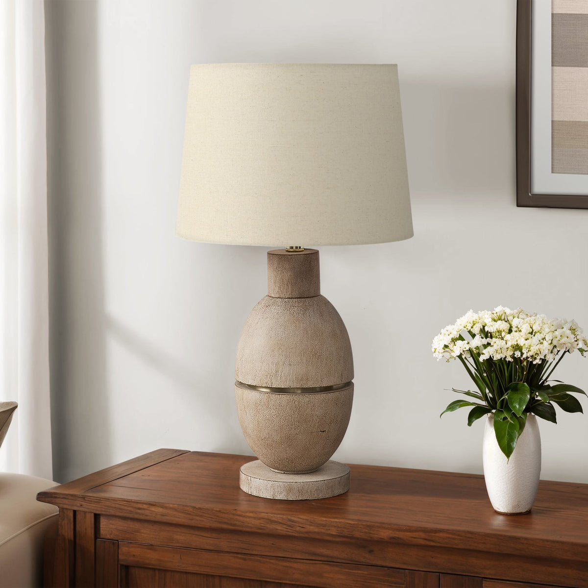 LIGHTING - 25"H TABLE LAMP BEIGE RESIN / BEIGE SHADE
