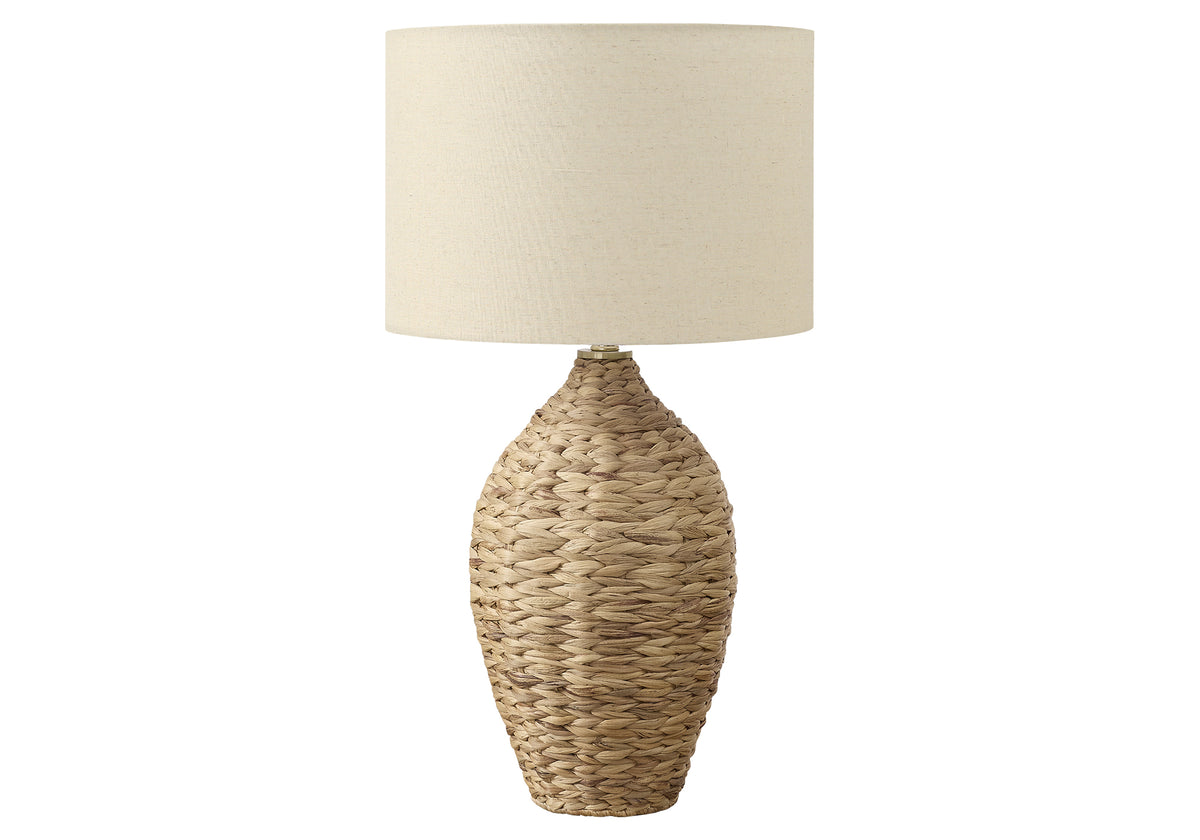 LIGHTING - 30"H TABLE LAMP NATURAL RATTAN / BEIGE SHADE