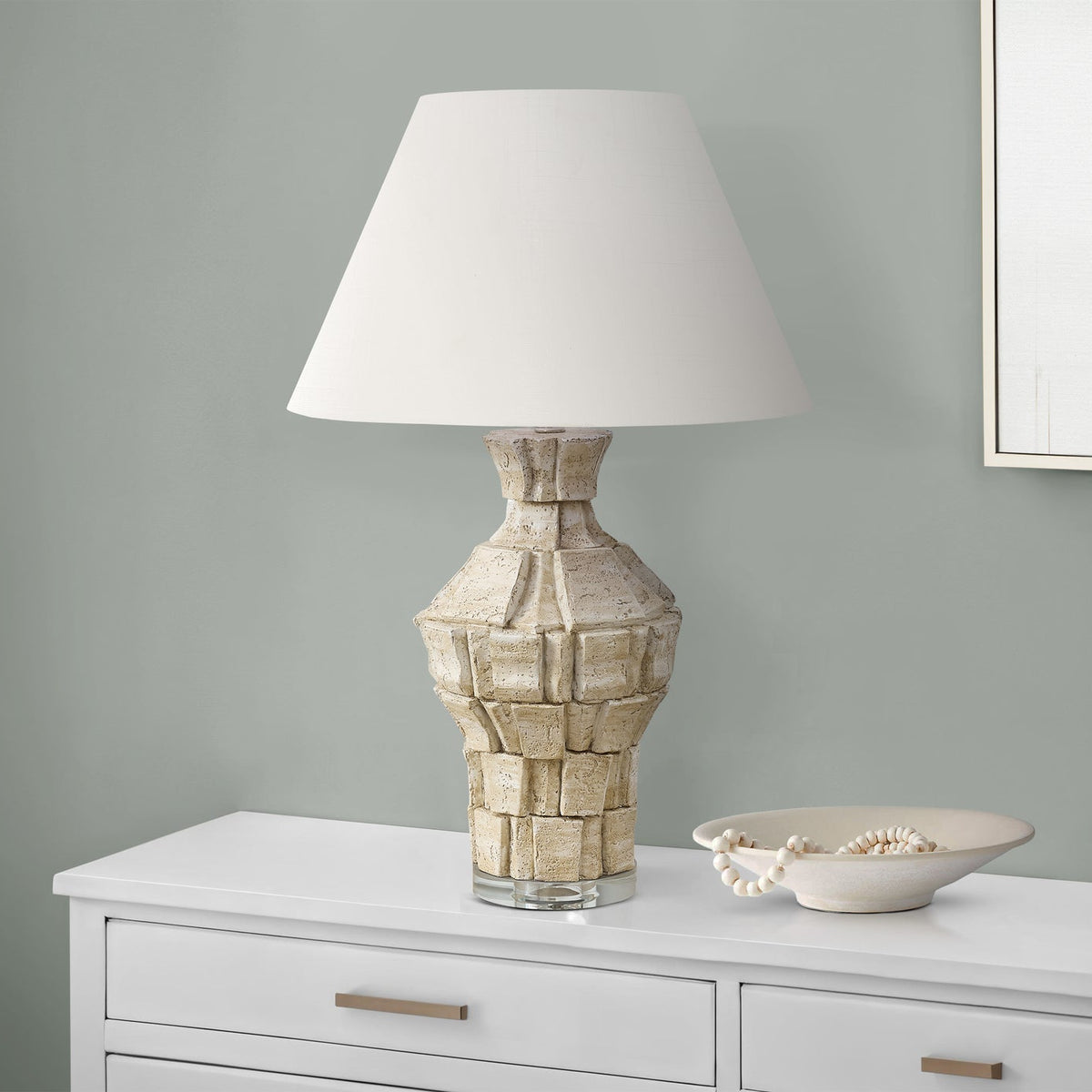 LIGHTING - 28"H TABLE LAMP BEIGE RESIN / IVORY SHADE