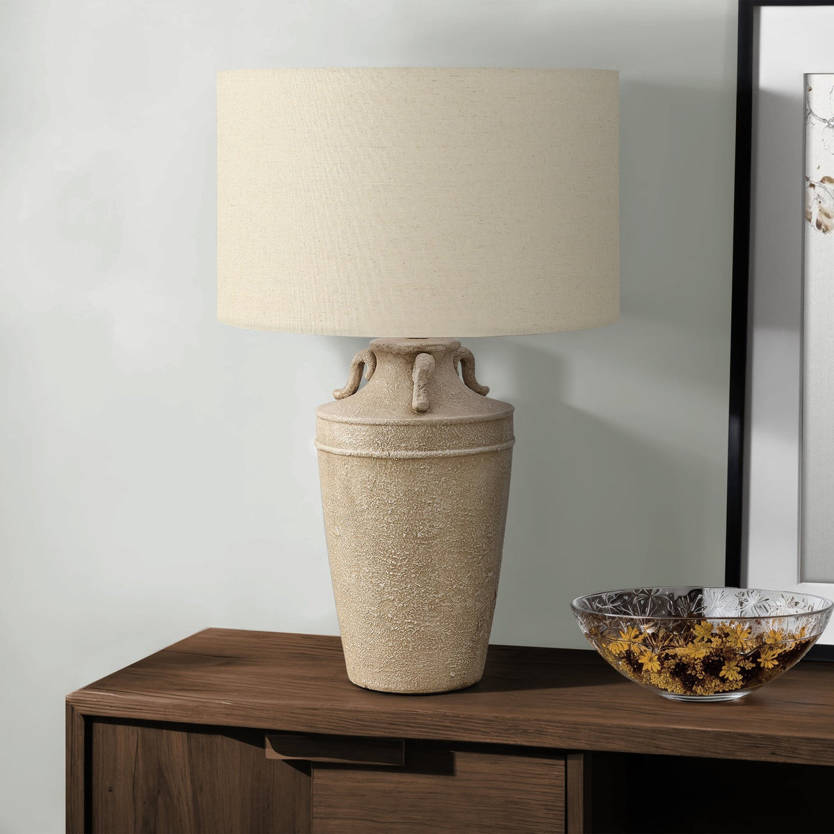 LIGHTING - 28"H TABLE LAMP BEIGE CERAMIC / BEIGE SHADE
