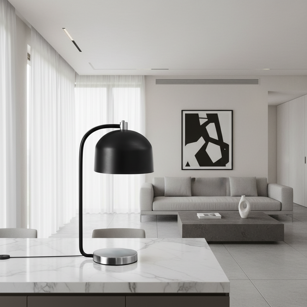 LIGHTING - 18"H TABLE LAMP BLACK METAL SILVER METAL