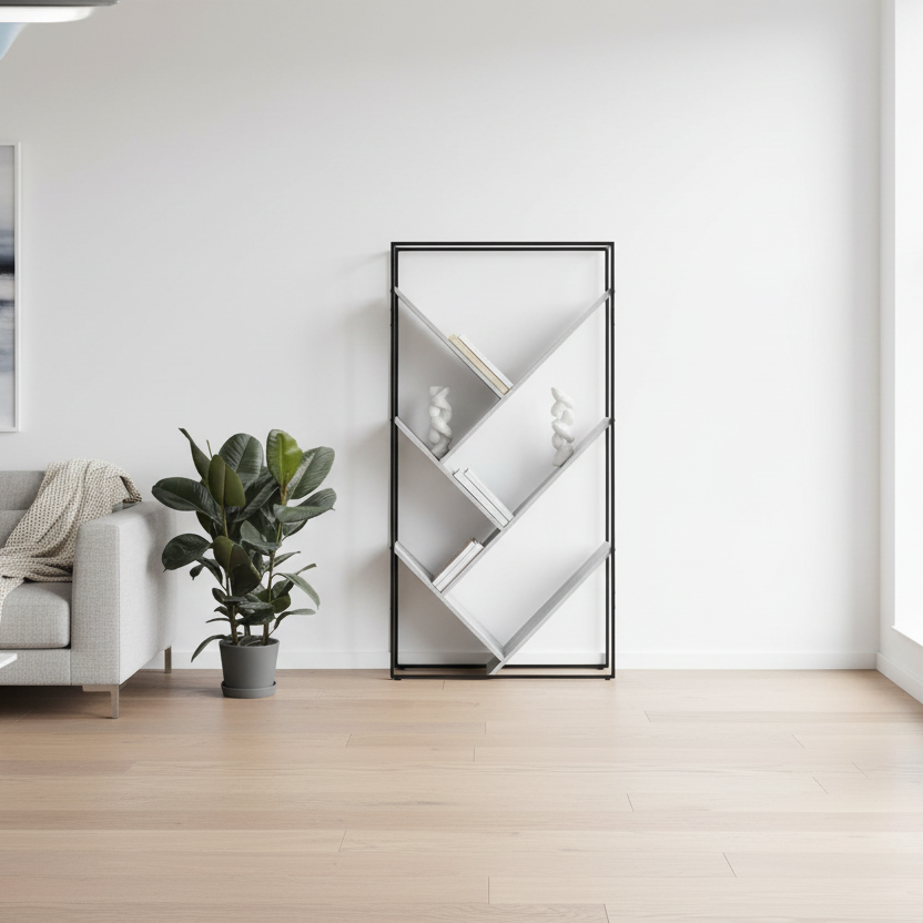 BOOKCASE - 60"H / GREY / BLACK METAL