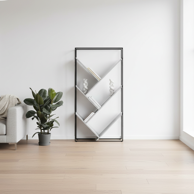 BOOKCASE - 60"H / GREY / BLACK METAL