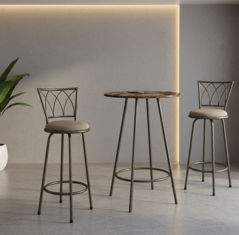 HOME BAR - 30"DIA / ESPRESSO MARBLE / COFFEE METAL