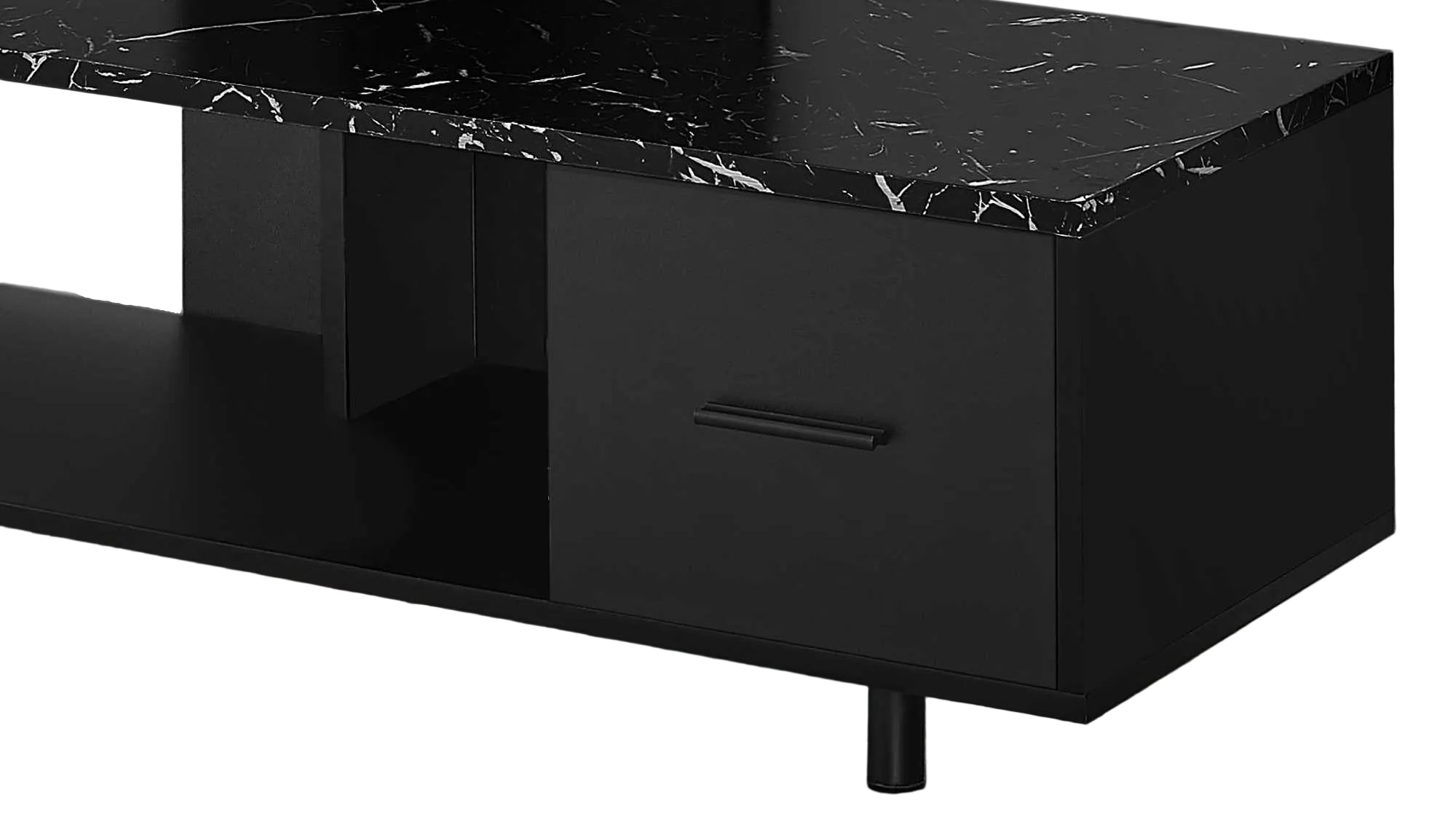 TV STAND - 48"L / BLACK / BLACK MARBLE TOP / 1 DRAWER