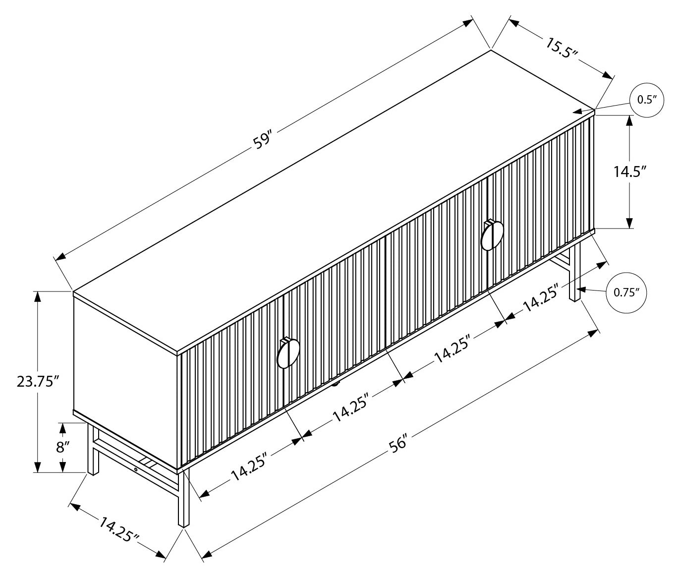 TV STAND - 60"L / BLACK WITH BLACK METAL