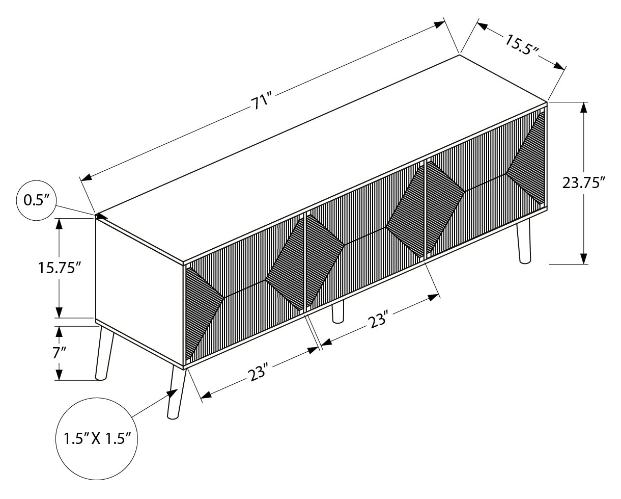 TV STAND - 72"L / LIGHT WALNUT / SEAGRASS WITH 3 DOORS
