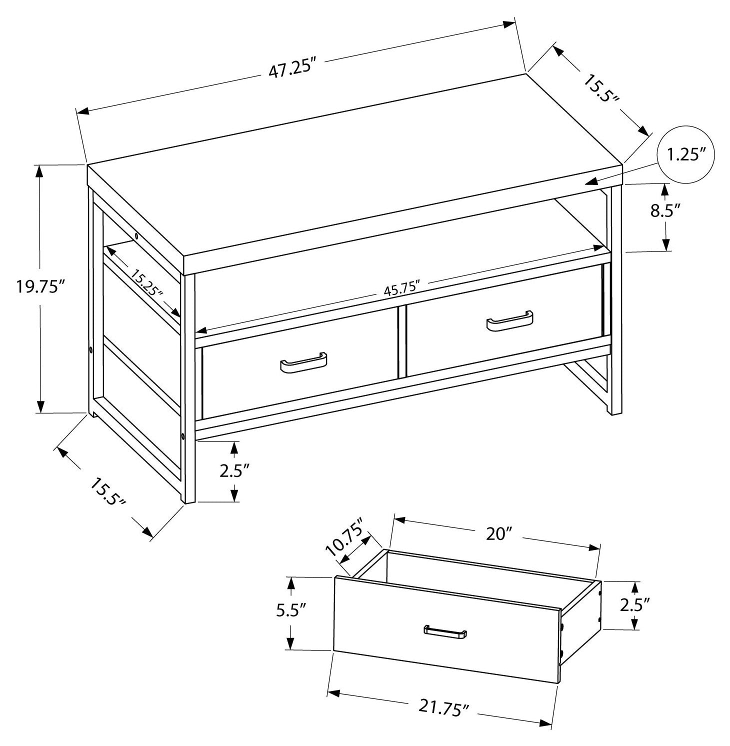 TV STAND - 48"L / BLACK / BLACK METAL
