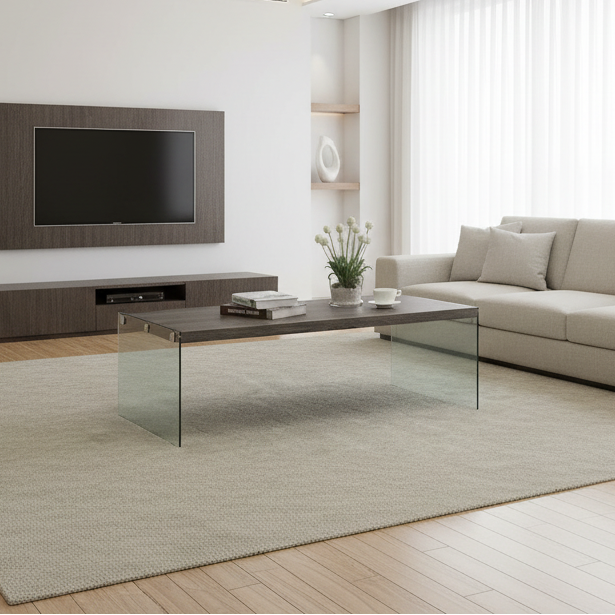 TABLE BASSE - TAUPE FONCÉ AVEC VERRE TREMPÉ