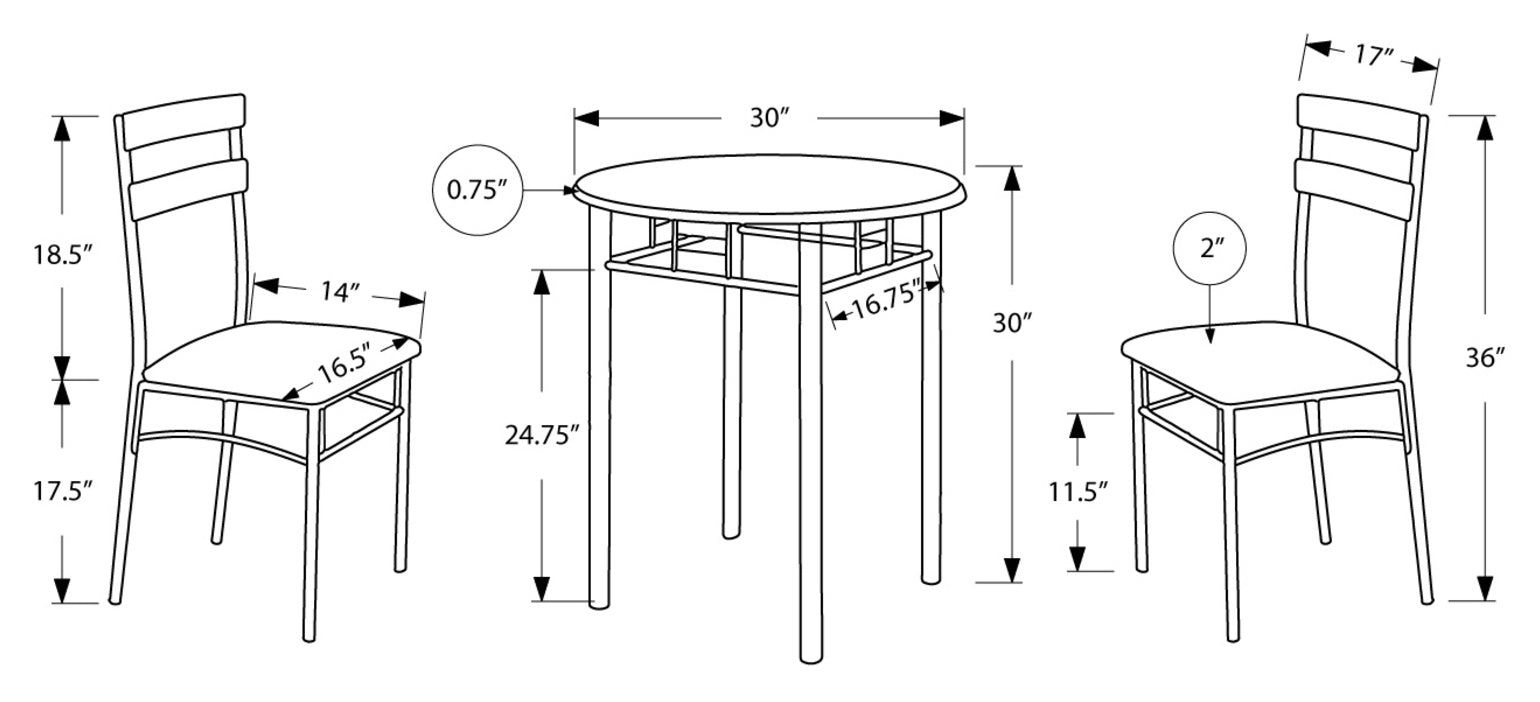 DINING SET - 3PCS SET / BLACK / SILVER METAL