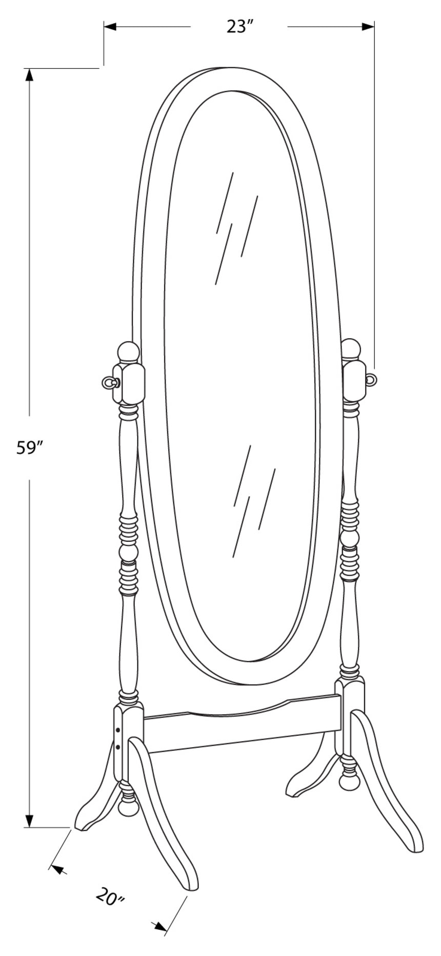 MIROIR - 59"H / CADRE OVALE EN BOIS BLANC ANTIQUE