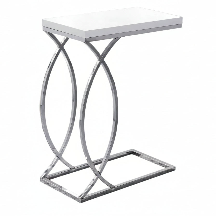 ACCENT TABLE - GLOSSY WHITE WITH CHROME METAL