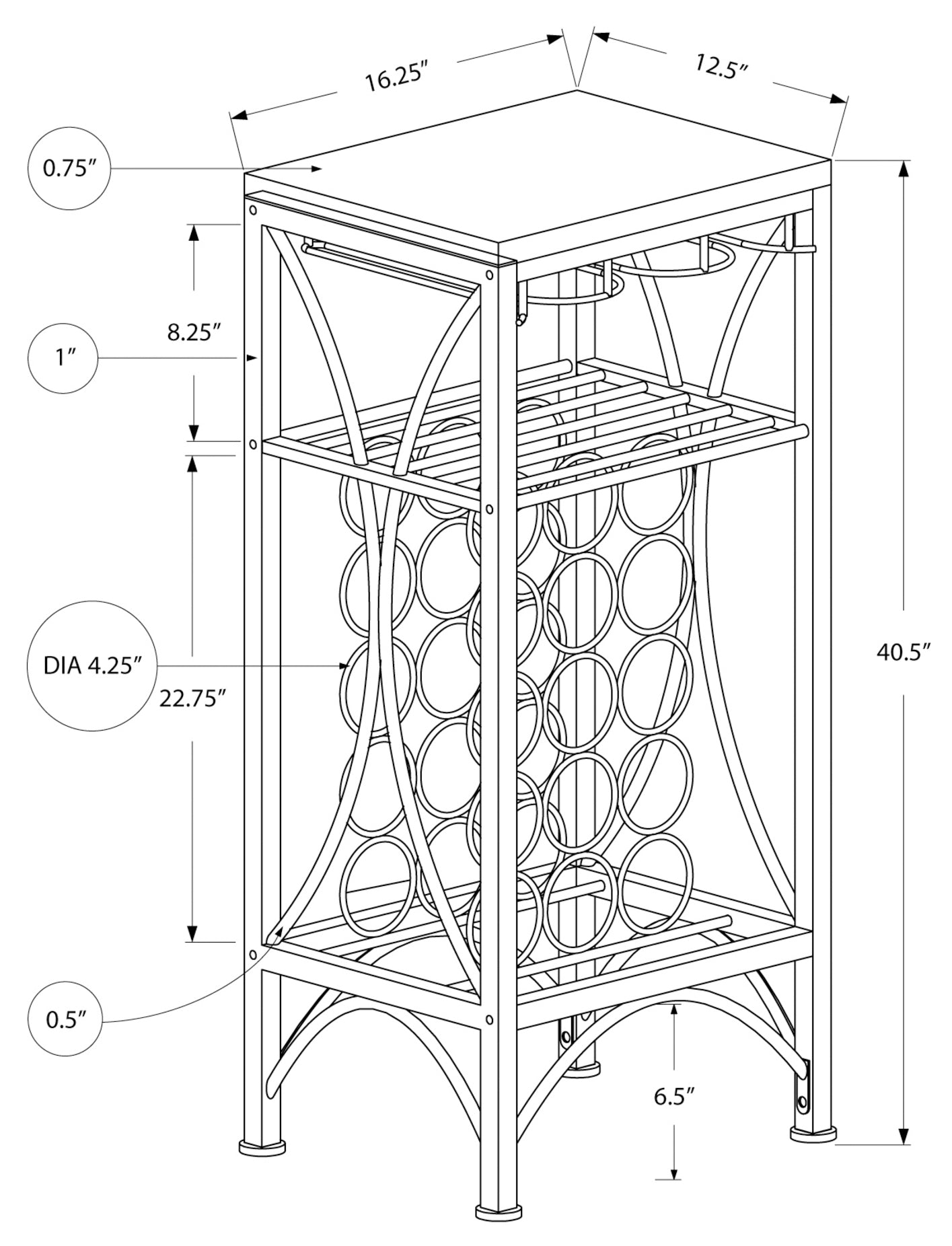 HOME BAR - 40"H / BLACK METAL WINE BOTTLE AND GLASS RACK