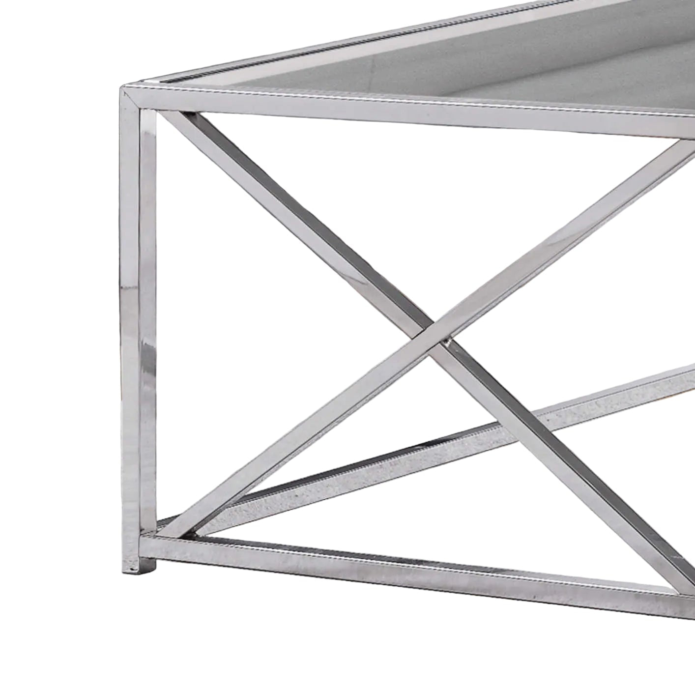 TABLE BASSE - 44"L / MÉTAL CHROMÉ AVEC VERRE TREMPÉ