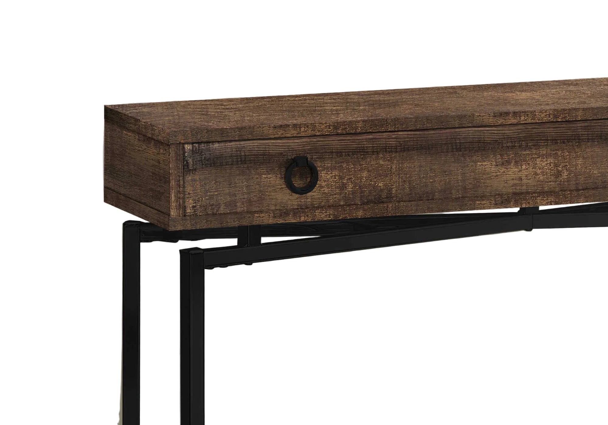 TABLE D'APPOINT - 42"L / BOIS RÉCUPÉRÉ BRUN / CONSOLE NOIRE