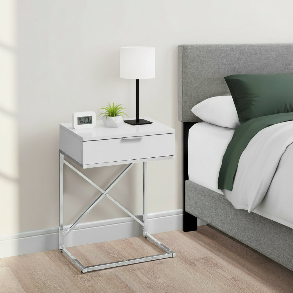 ACCENT TABLE - 24"H / GLOSSY WHITE / CHROME METAL
