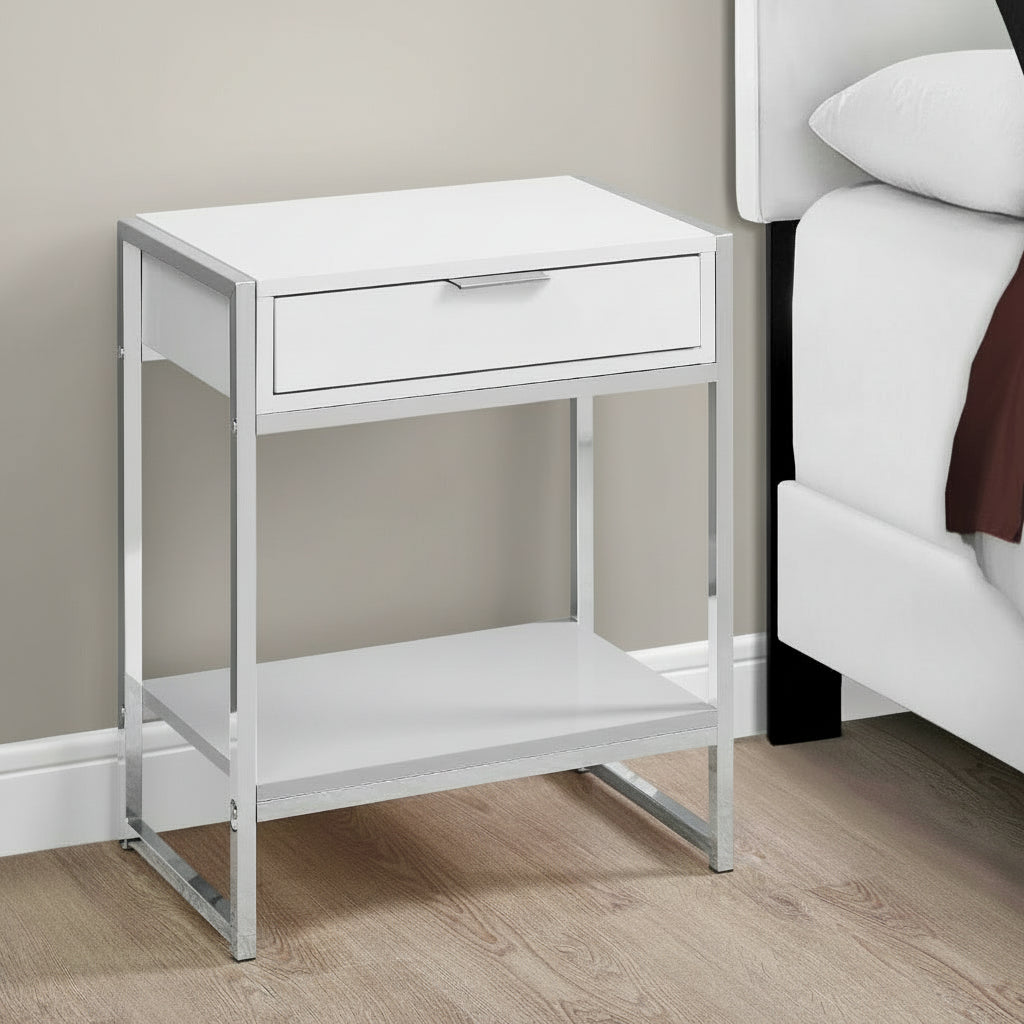 ACCENT TABLE - 24"H / GLOSSY WHITE / CHROME METAL