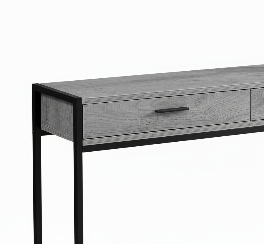 TABLE D'APPOINT - 48"L / CONSOLE D'ENTRÉE EN MÉTAL GRIS / NOIR