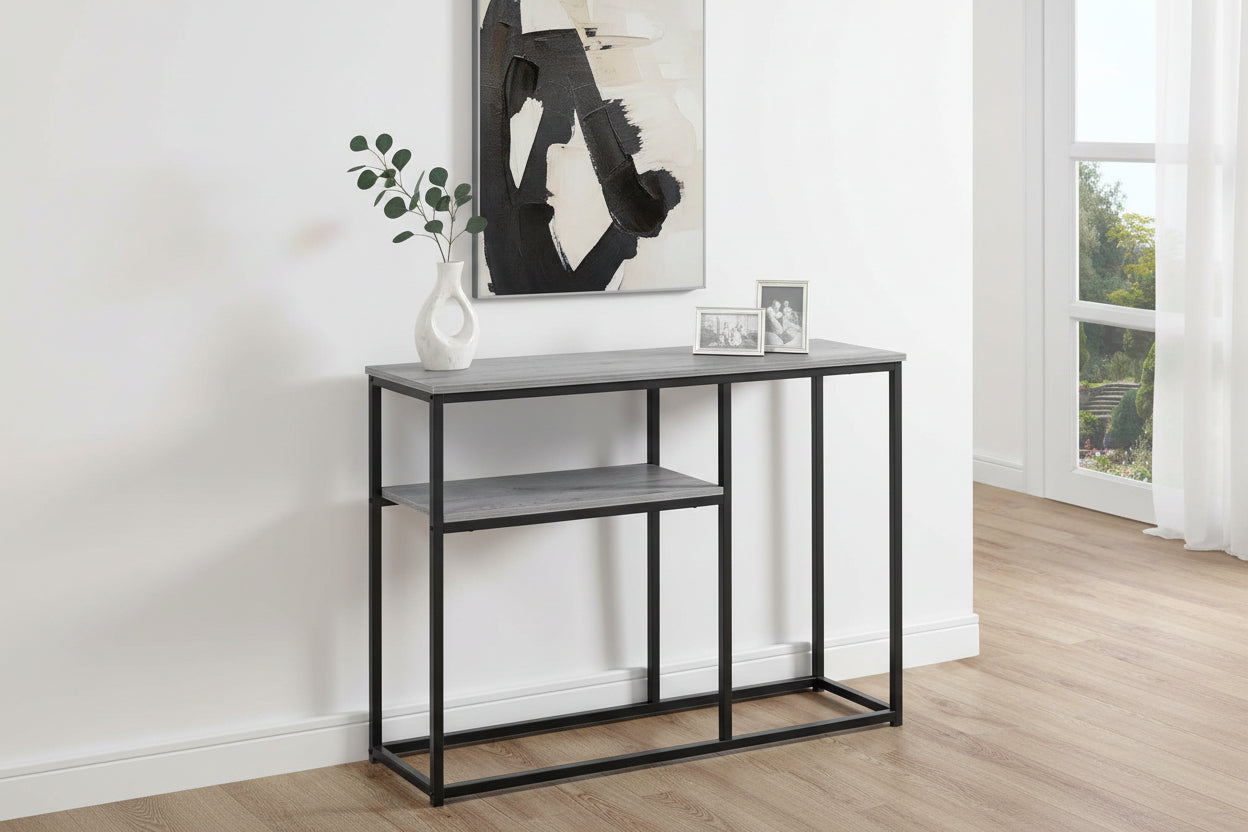 ACCENT TABLE - 42"L / GREY / BLACK METAL HALL CONSOLE