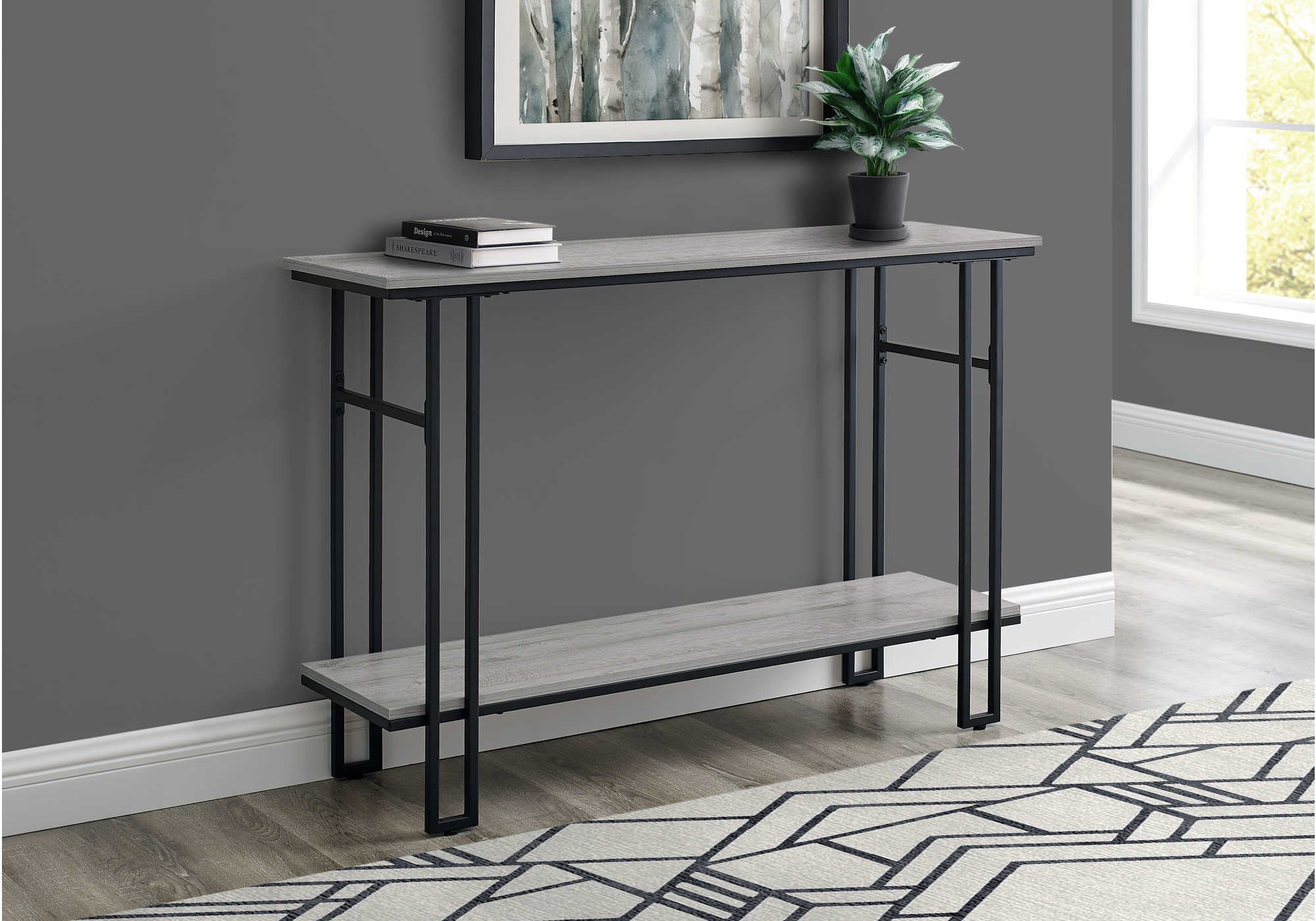 TABLE D'APPOINT - 48"L / CONSOLE D'ENTRÉE EN MÉTAL GRIS / NOIR