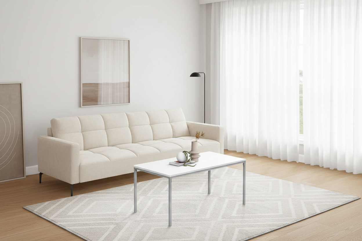 COFFEE TABLE - 40"L / WHITE / SILVER METAL