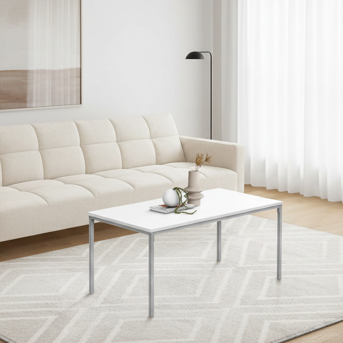 TABLE BASSE - 40"L / BLANC / MÉTAL ARGENTÉ