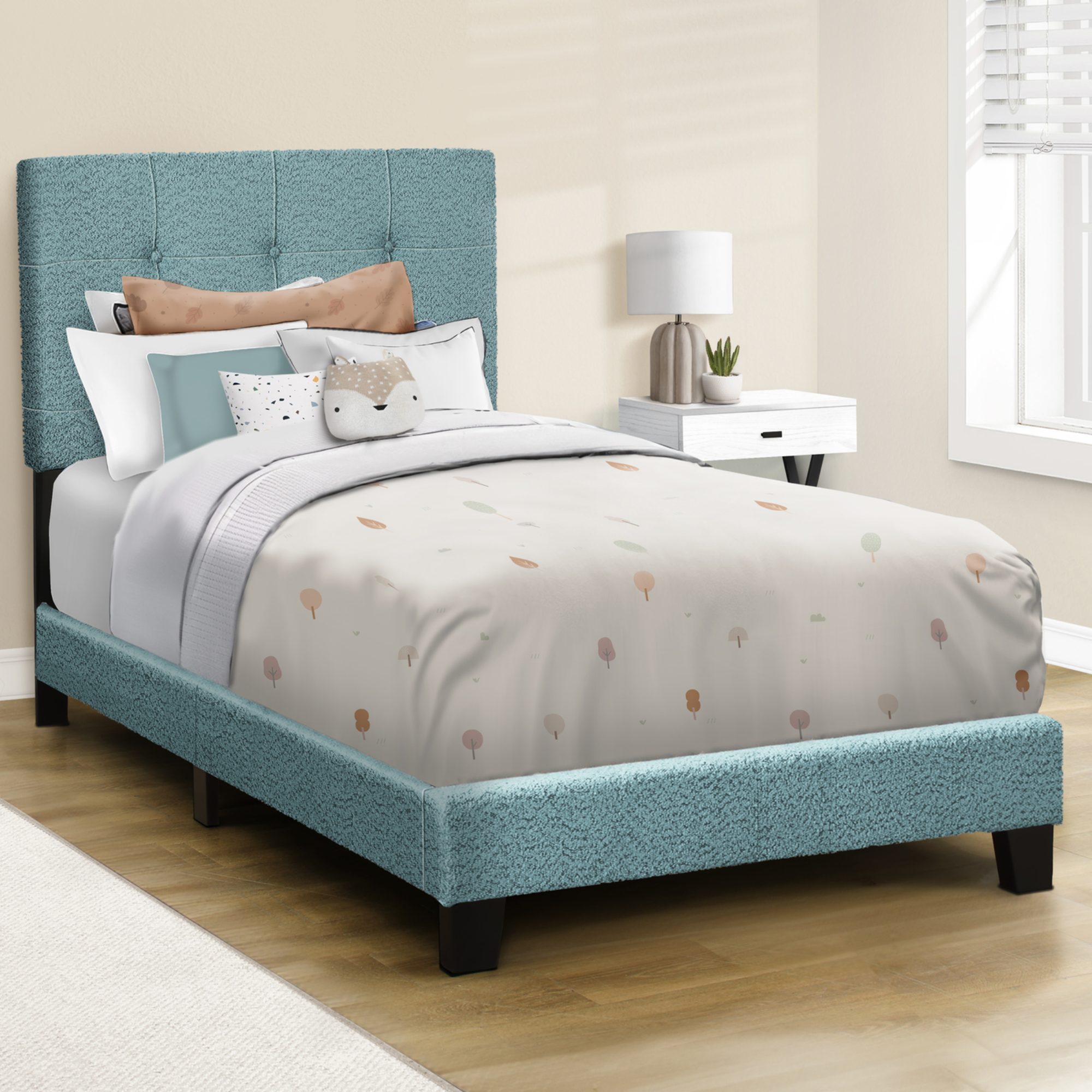 Cadre de lit simple rembourré en tissu bouclé 