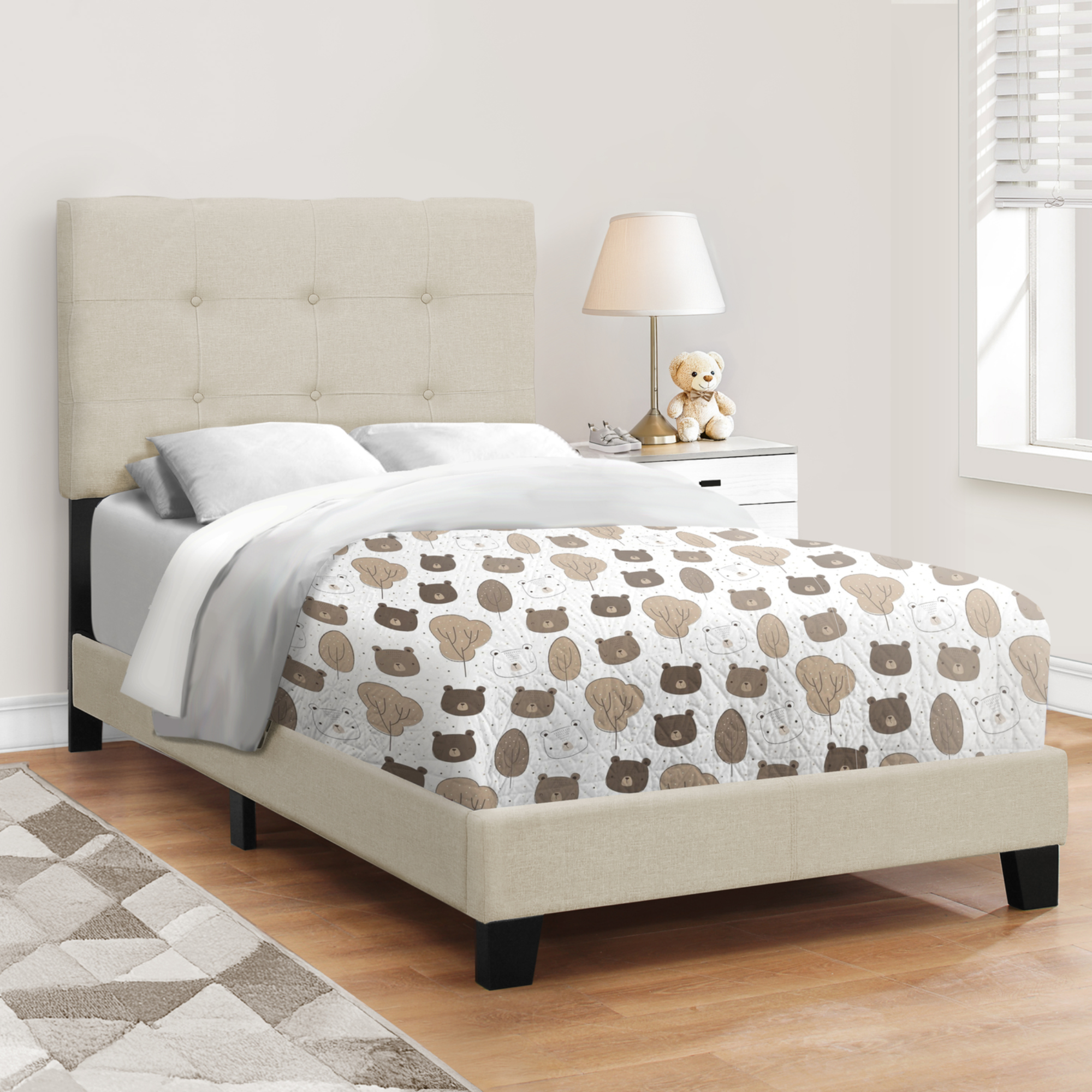 Cadre de lit simple rembourré en tissu bouclé 