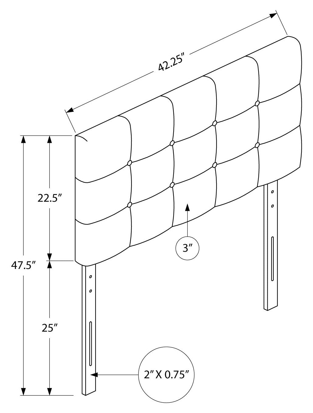 BED - TWIN SIZE / GREY LEATHER-LOOK HEADBOARD ONLY