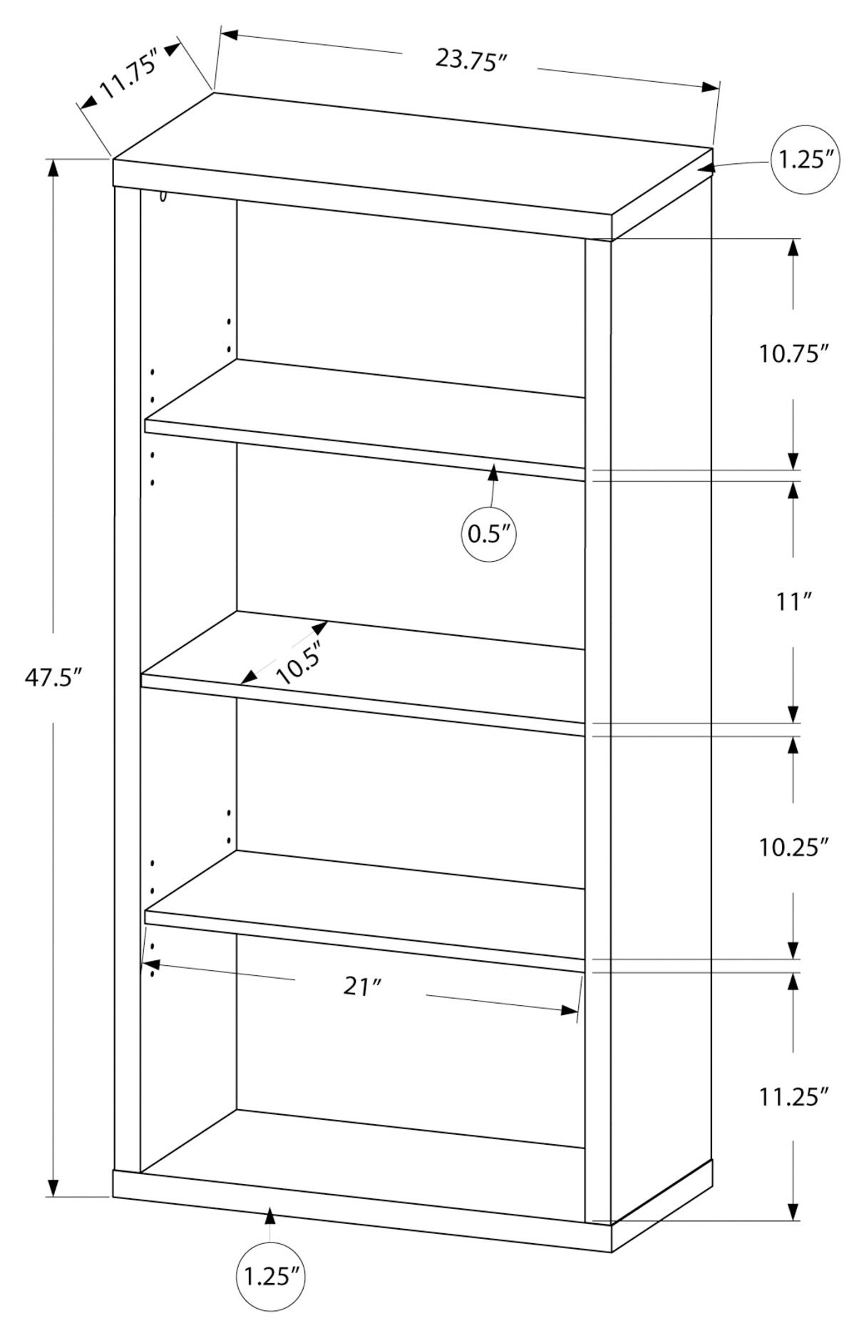 BOOKCASE - 48"H / ESPRESSO WITH ADJUSTABLE SHELVES