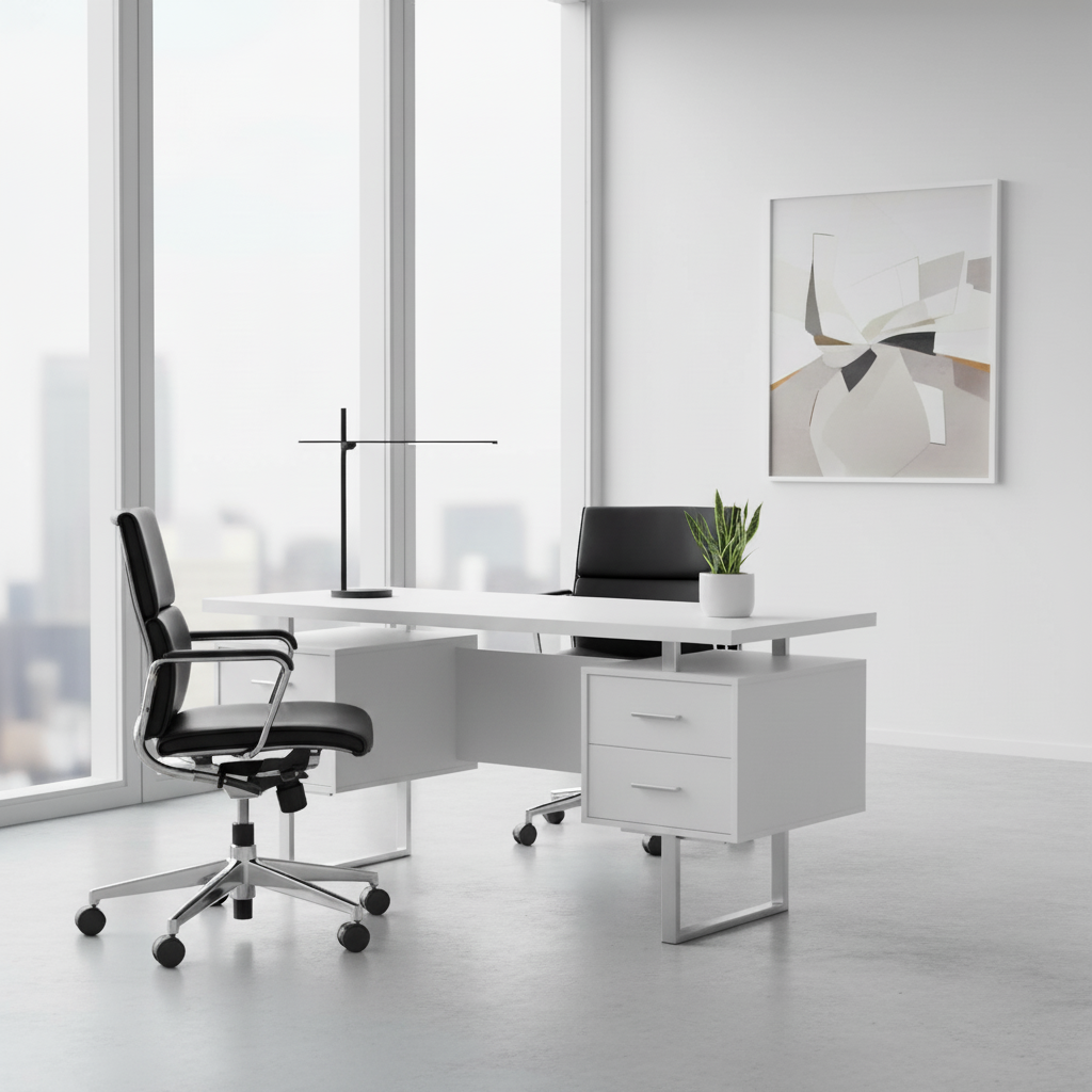 BUREAU D'ORDINATEUR - 60"L / ESPRESSO / MÉTAL ARGENTÉ