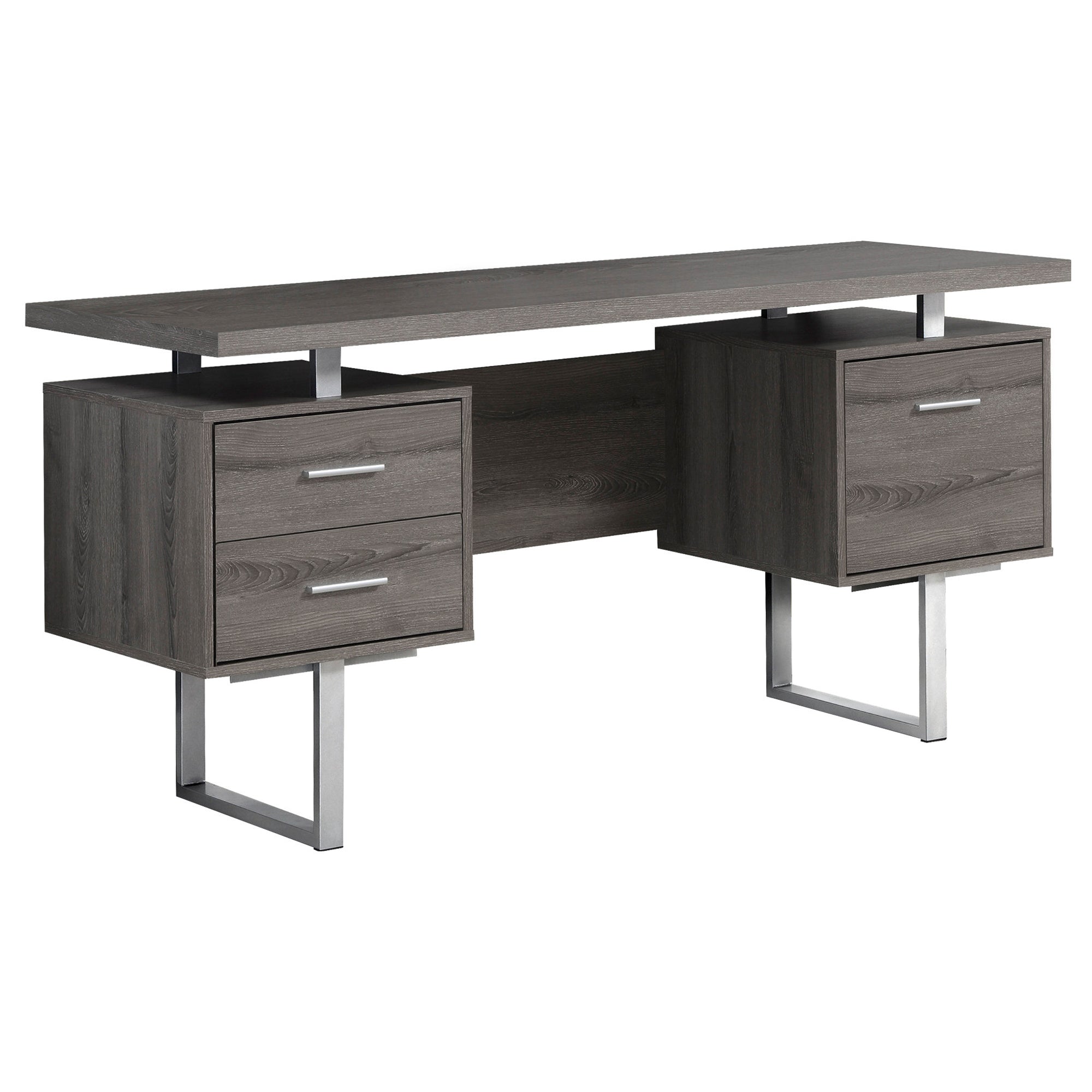 BUREAU D'ORDINATEUR - 60"L / ESPRESSO / MÉTAL ARGENTÉ